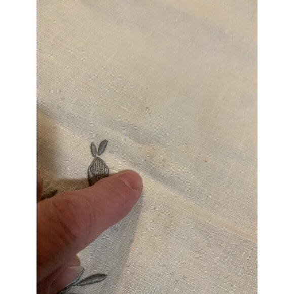 Vintage White Linen Table Runner With Gray Rose Floral Embroidery Cutout 17x 38" - Picture 6 of 7